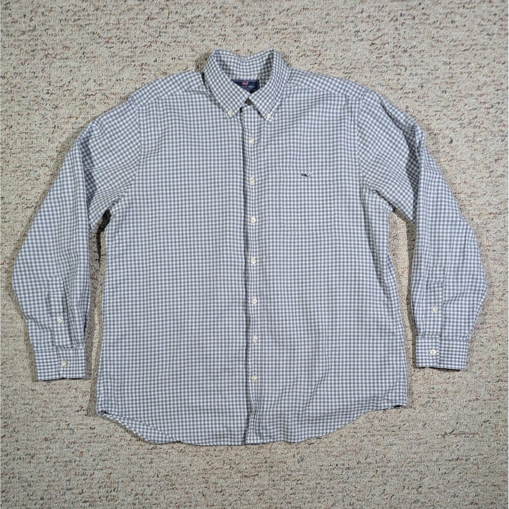 Vineyard Vines Button Up Shirt Mens 2XL Slim Fit Tucker Gray Gingham 100% Cotton
